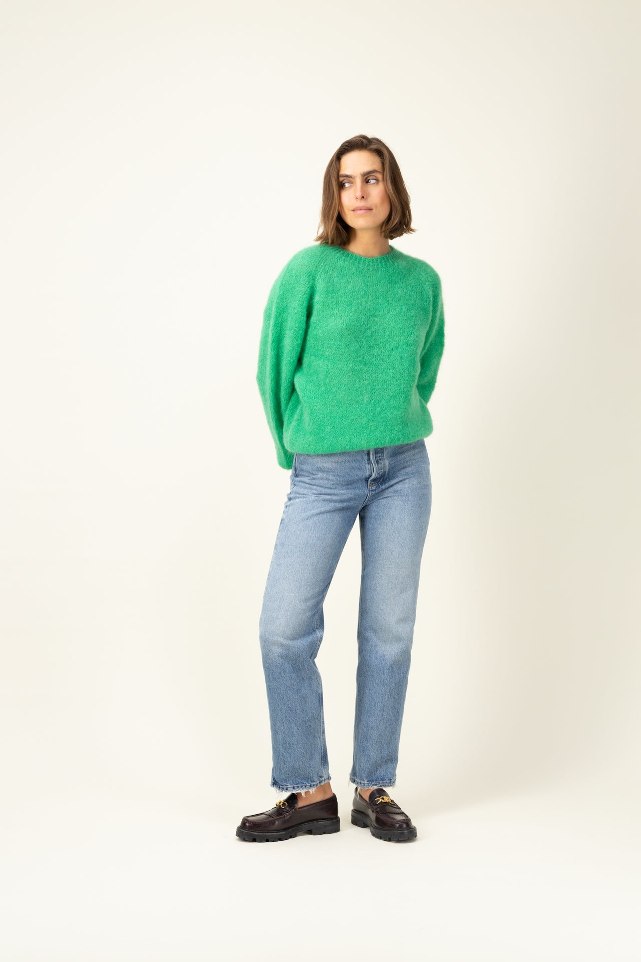 Produit Anouch col rond vert pomme confectionné par la marque Parisienne Tricots Jean Marc 1972.