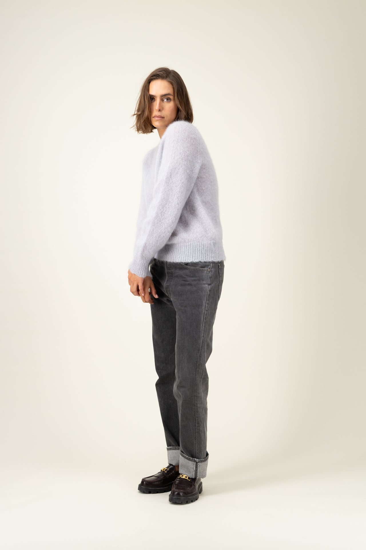 Produit Anouch col rond gris confectionné par la marque Parisienne Tricots Jean Marc 1972.