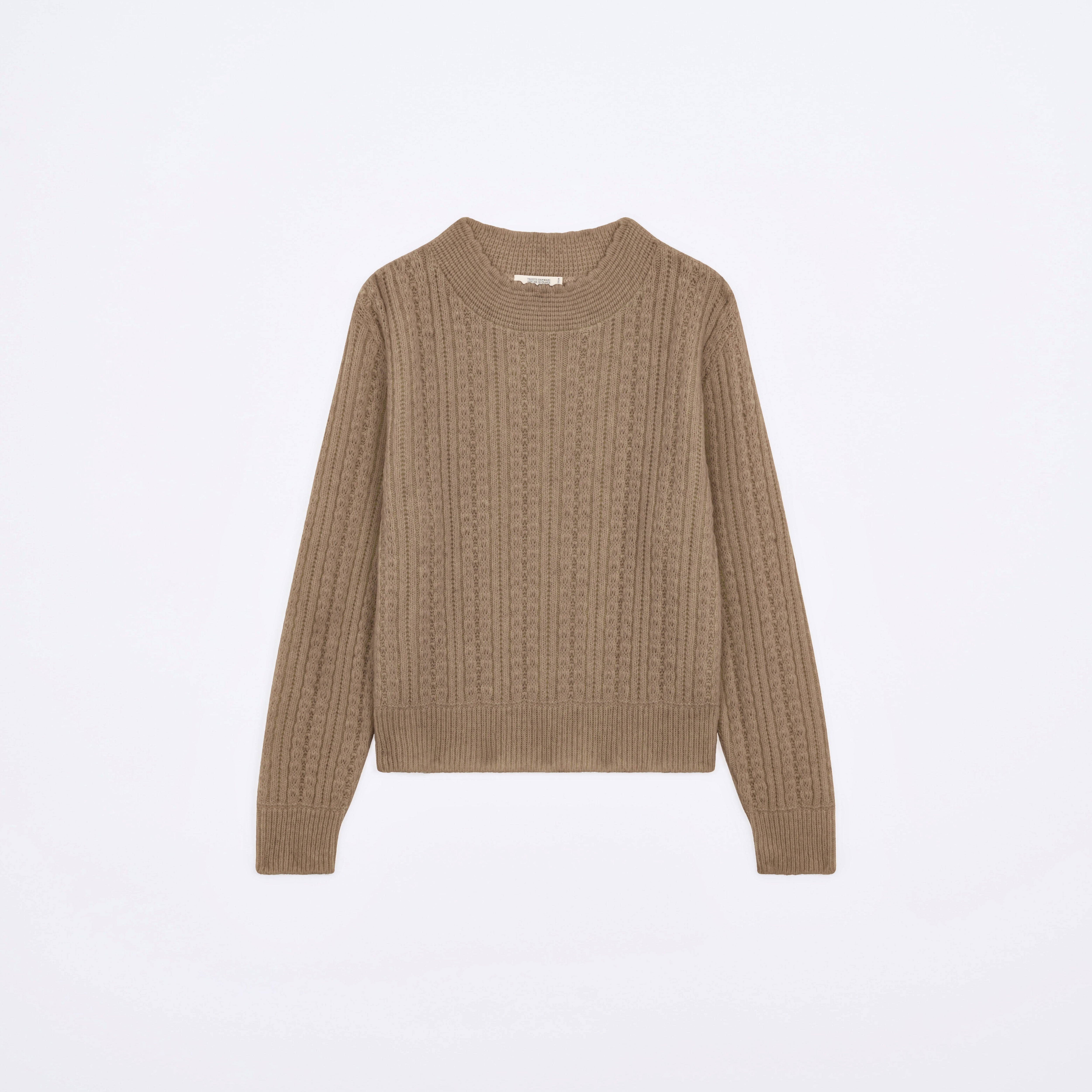 Produit Pull Méliné col rond taupe confectionné par la marque Parisienne Tricots Jean Marc 1972.