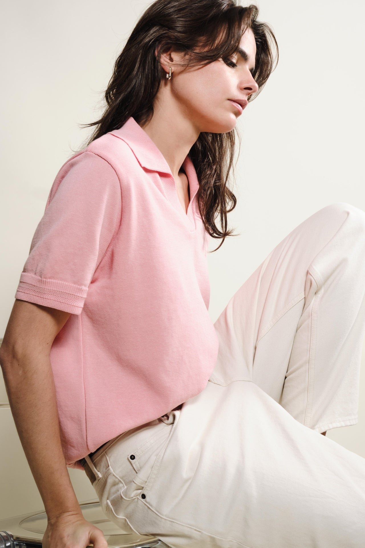 Produit Polo Loucine couleur Rose tricoté par la marque Parisienne Tricots Jean Marc 1972.