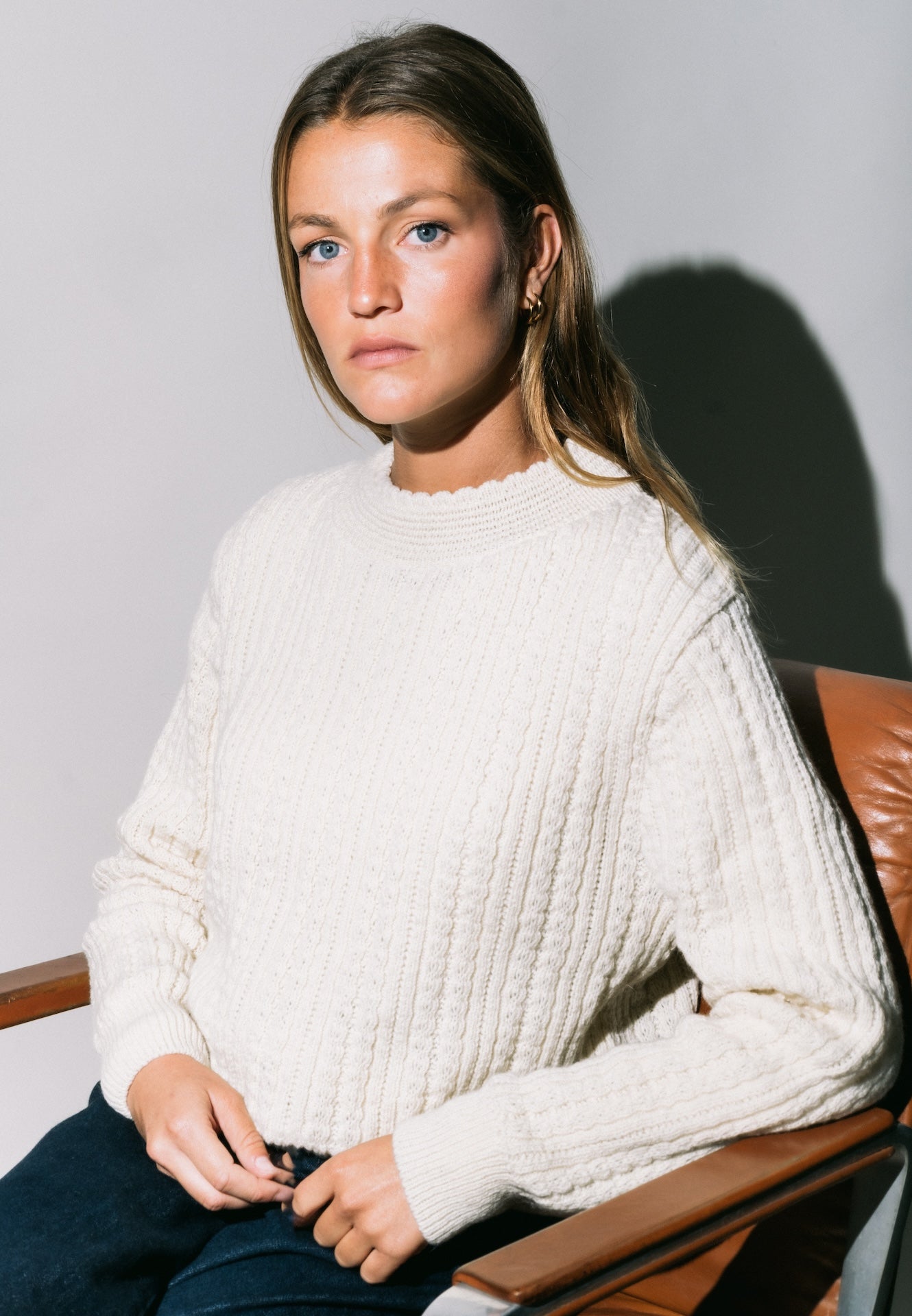 Produit Pull Méliné col rond écru confectionné par la marque Parisienne Tricots Jean Marc 1972.