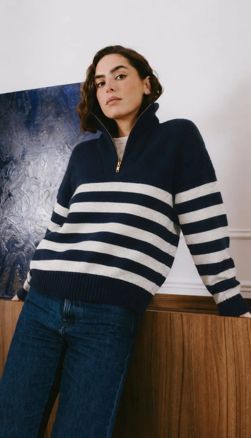 Pull Col Zippé Tsoliné - Navy / Quartz