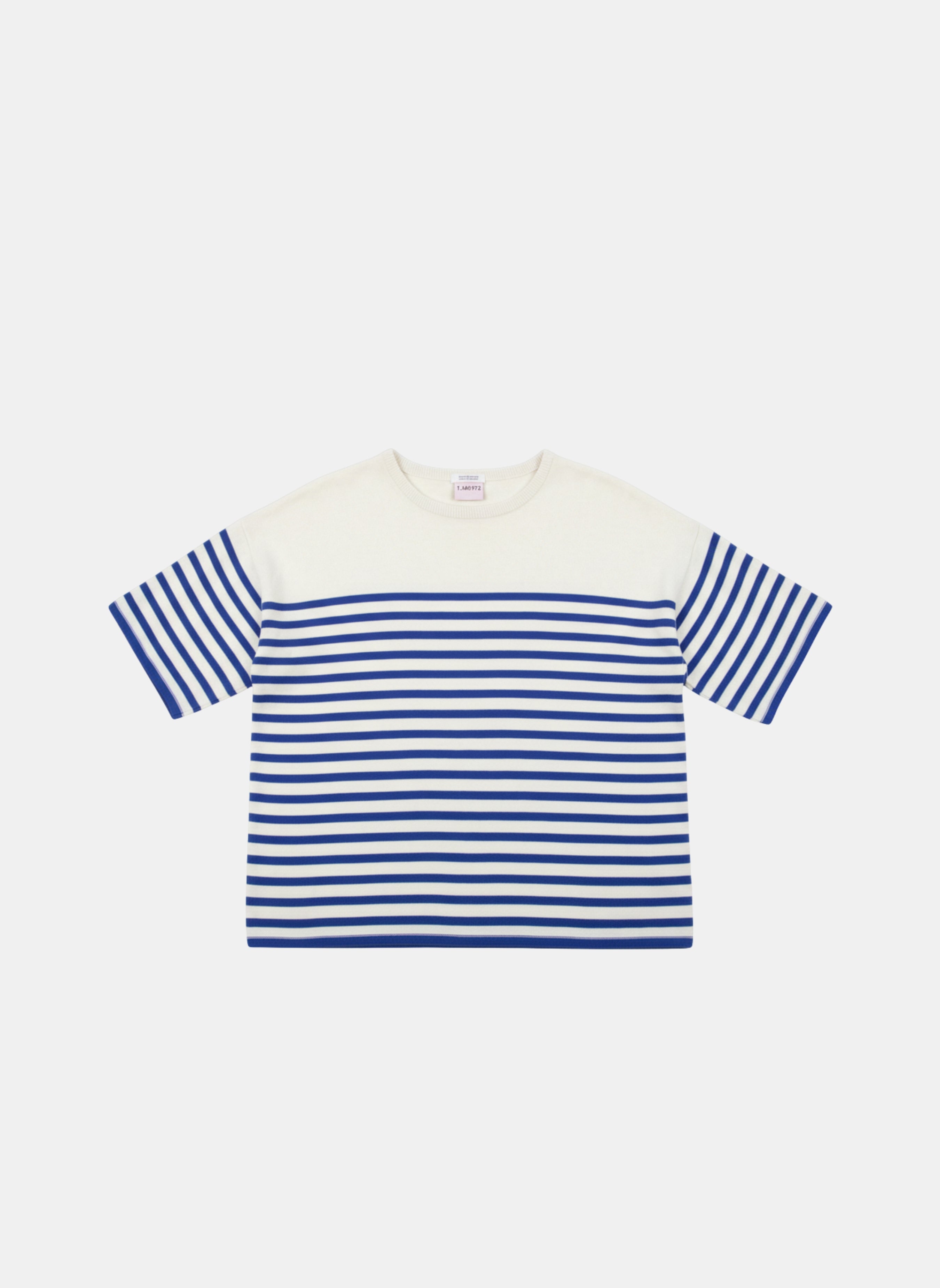 Produit Lori manches courtes Naturel / Bleu roi confectionné par la marque Parisienne Tricots Jean Marc 1972.