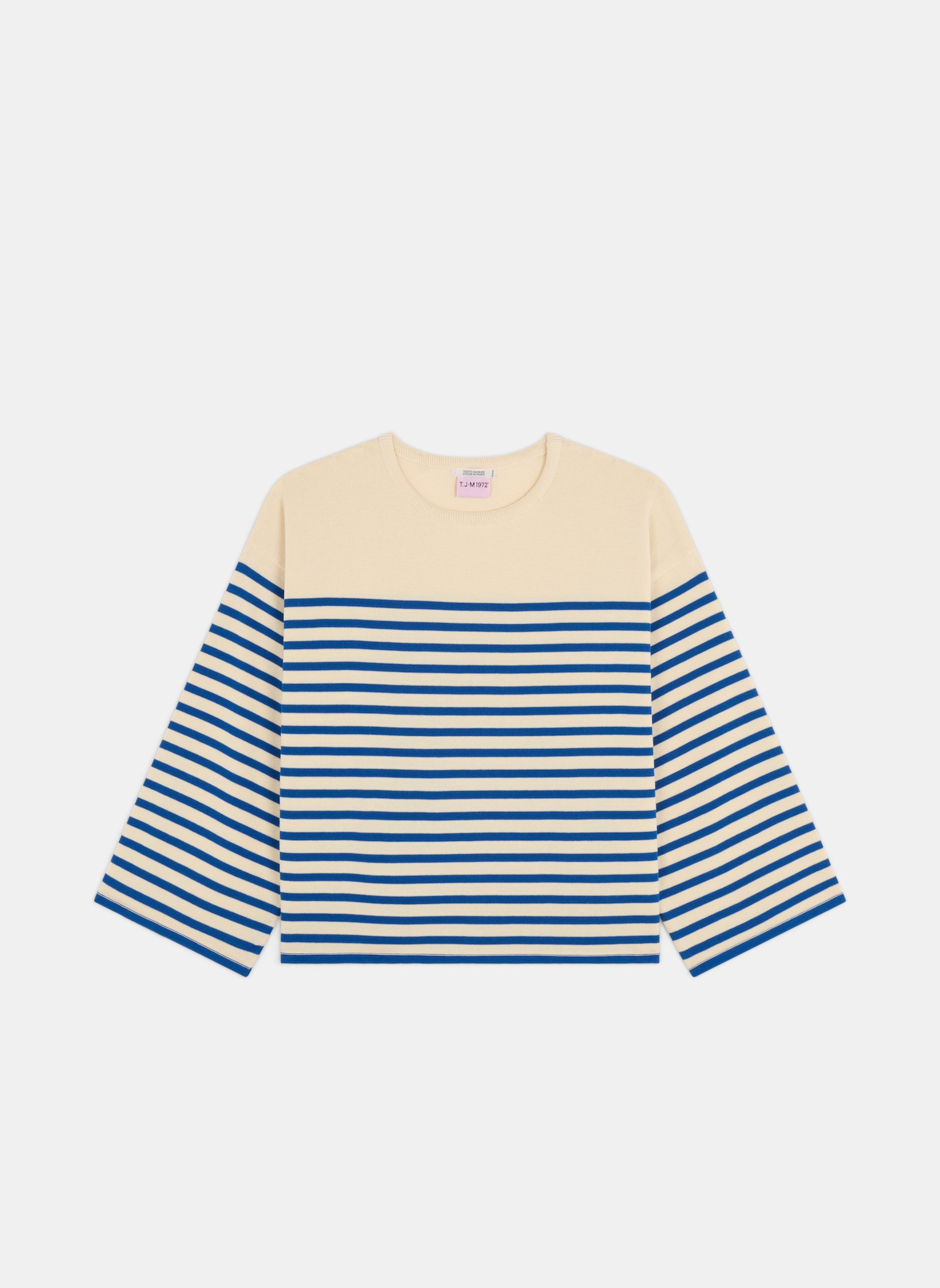 Produit Lori manches longues Naturel / Bleu roi confectionné par la marque Parisienne Tricots Jean Marc 1972.