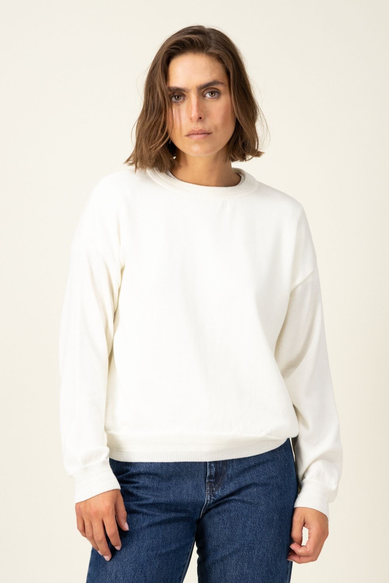 Produit Méliné round neck sweater confectionné par la marque Parisienne Tricots Jean Marc 1972.