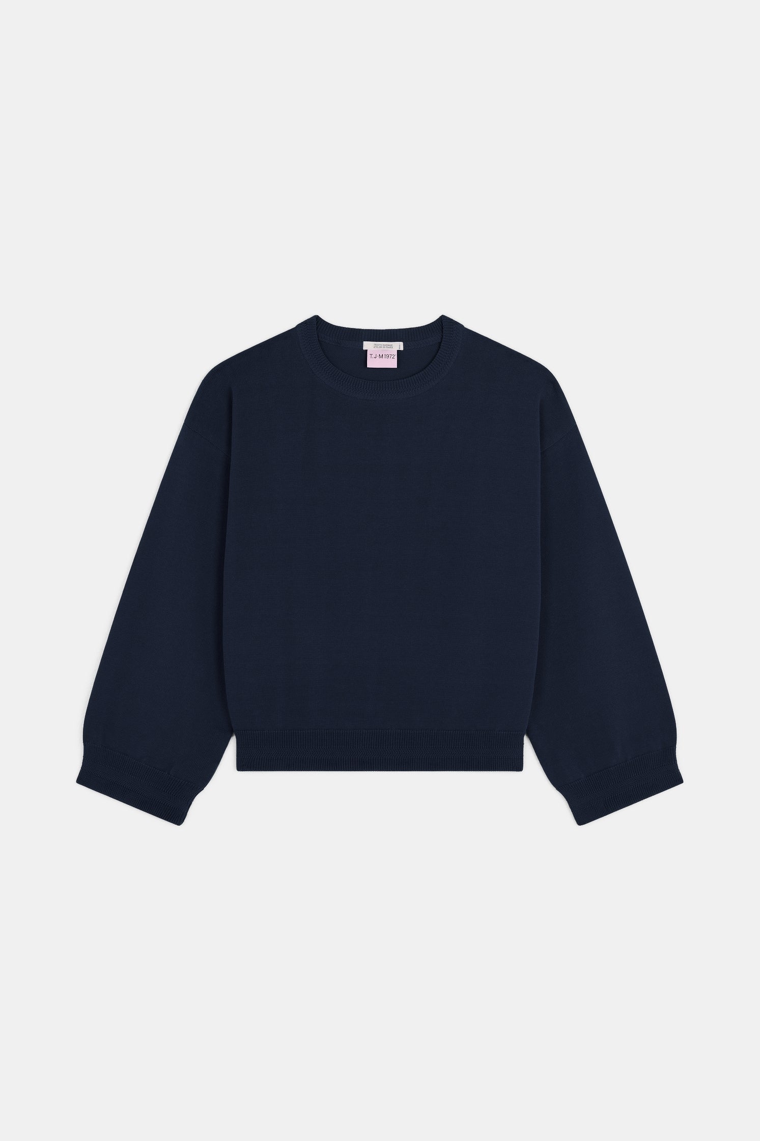 Produit Loucine col rond Marine confectionné par la marque Parisienne Tricots Jean Marc 1972.