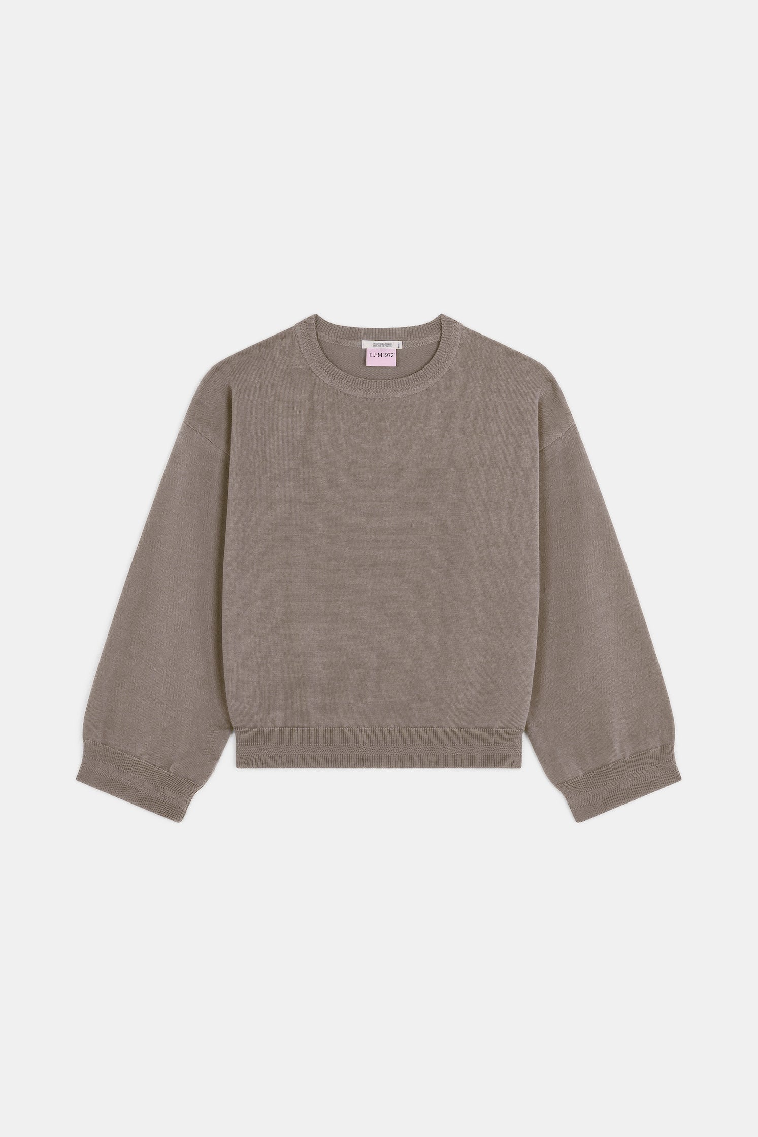 Produit Loucine col rond Taupe confectionné par la marque Parisienne Tricots Jean Marc 1972.