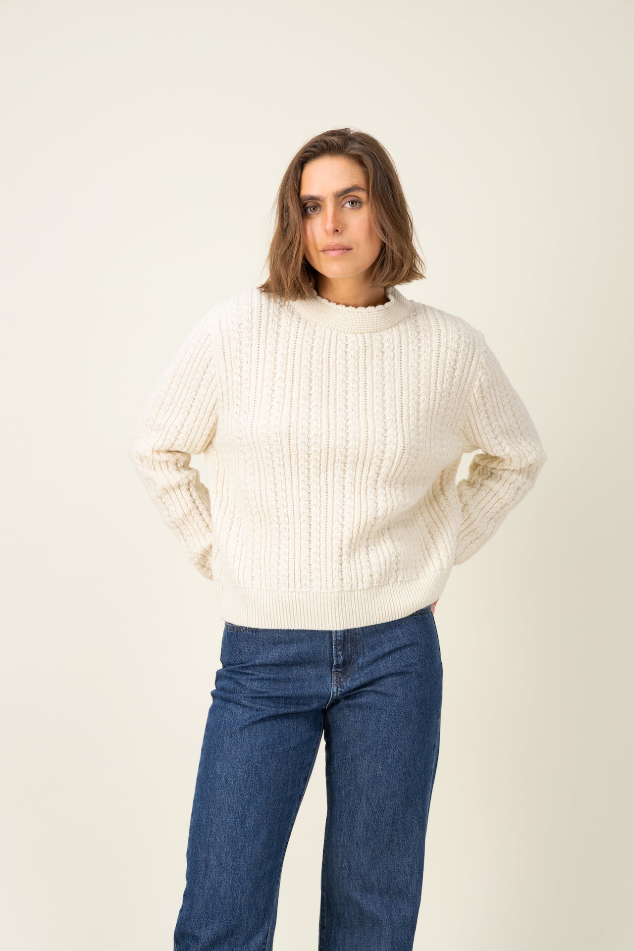 Produit Pull Méliné col rond confectionné par la marque Parisienne Tricots Jean Marc 1972.