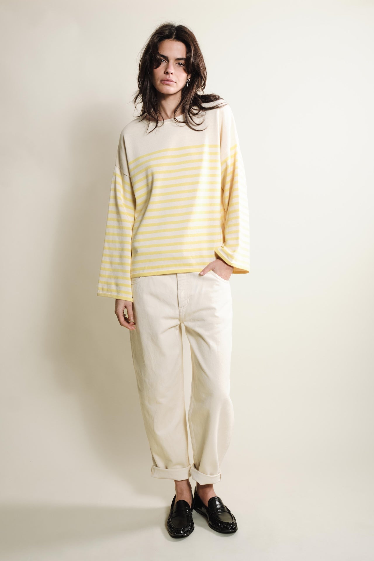 Produit Lori manches longues Naturel / Jaune confectionné par la marque Parisienne Tricots Jean Marc 1972.