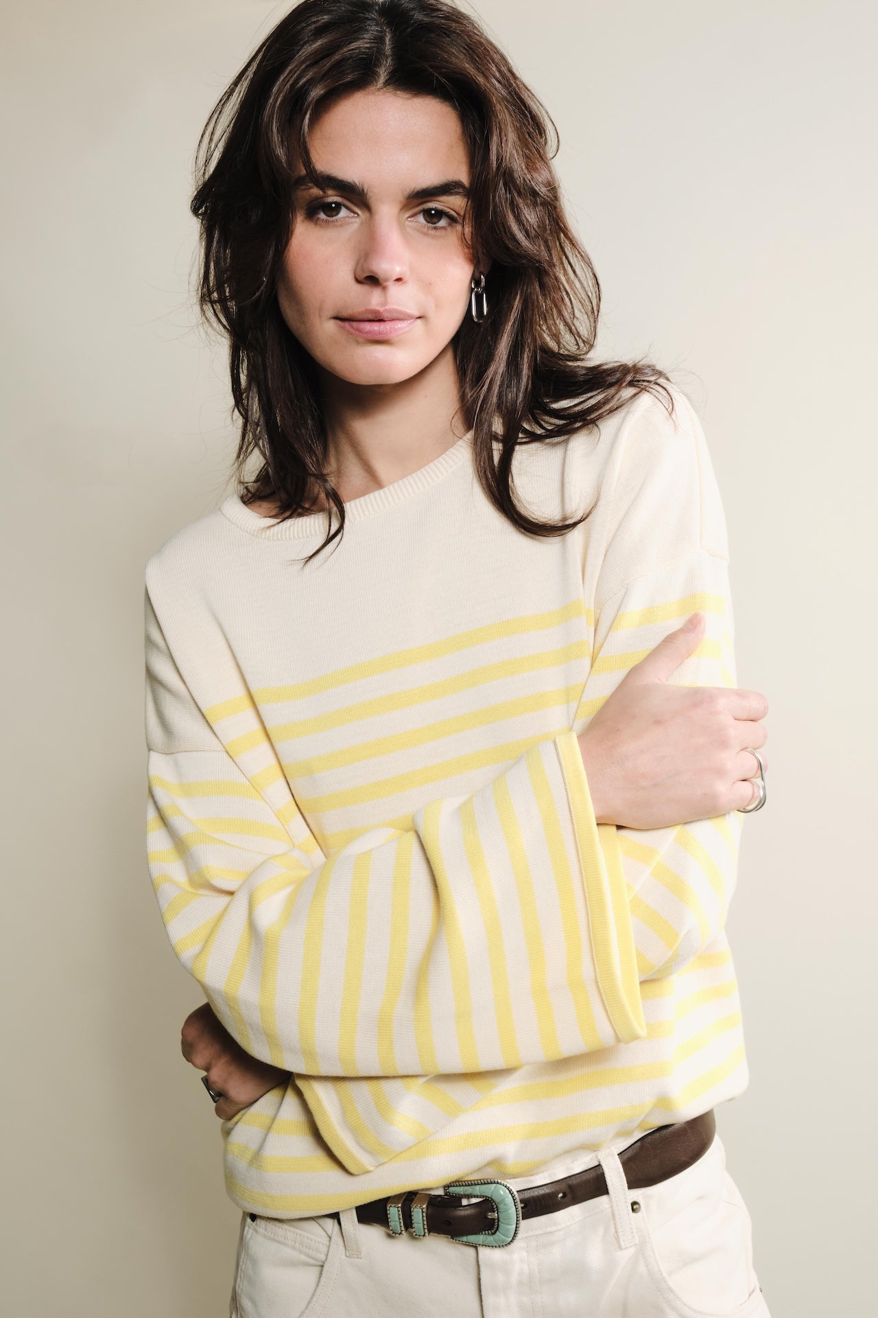 Produit Lori manches longues Naturel / Jaune confectionné par la marque Parisienne Tricots Jean Marc 1972.