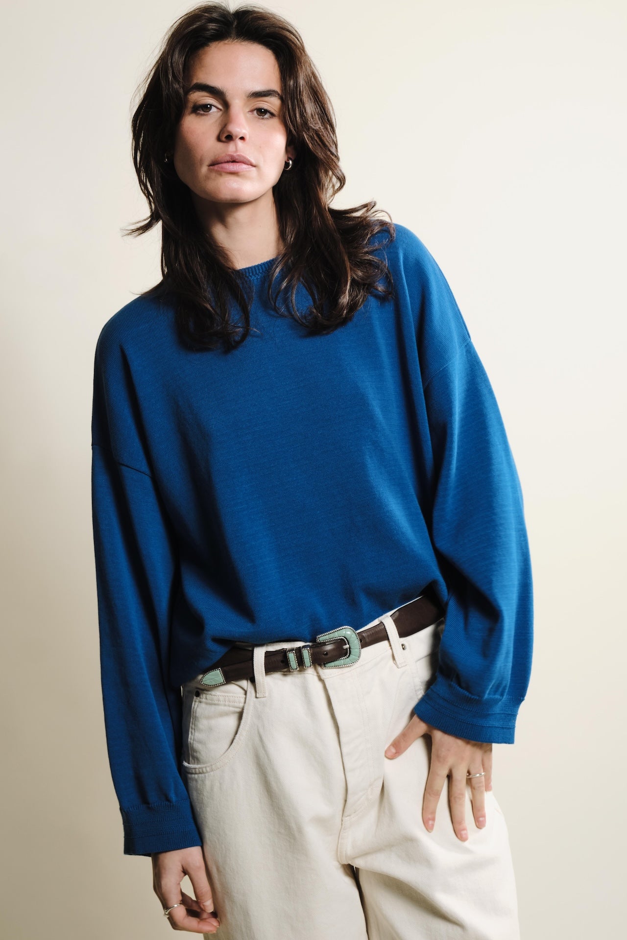 Produit Maille Loucine Bleu roi confectionné par la marque Parisienne Tricots Jean Marc 1972.