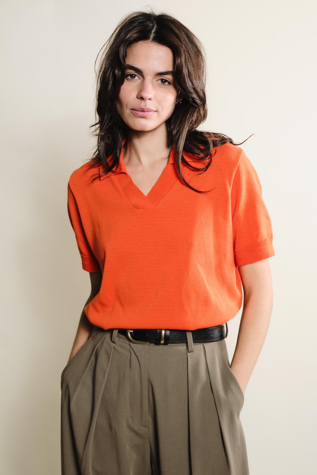 Produit Polo Loucine Orange confectionné par la marque Parisienne Tricots Jean Marc 1972.