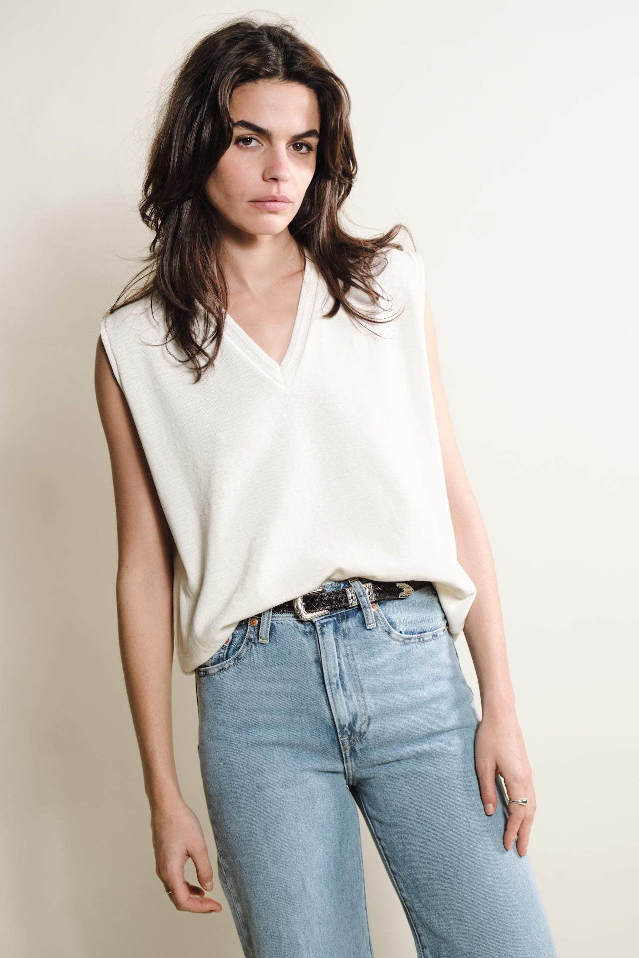 Produit Débardeur Loucine Écru confectionné par la marque Parisienne Tricots Jean Marc 1972.