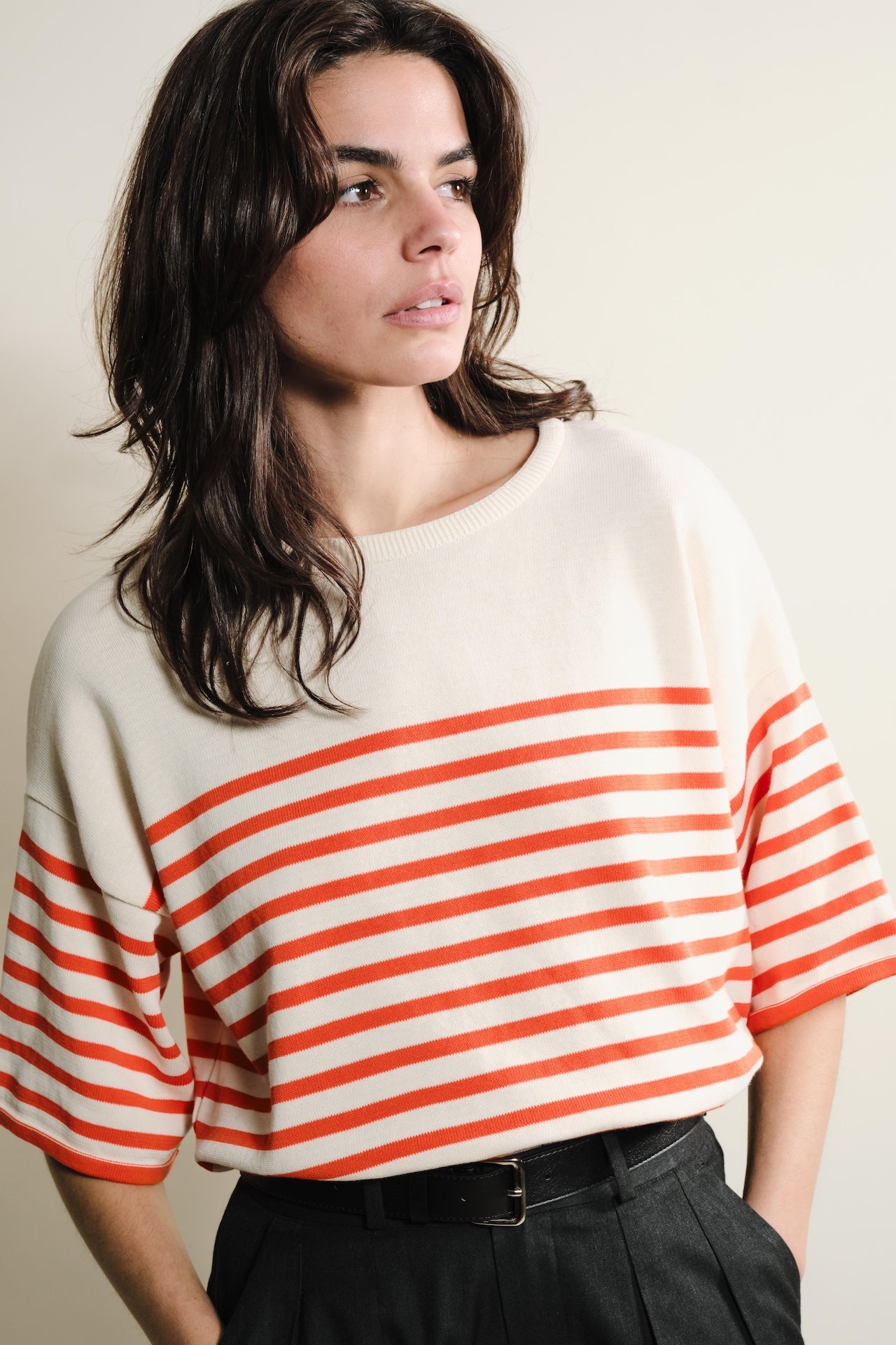 Produit Lori manches courtes Naturel / Orange confectionné par la marque Parisienne Tricots Jean Marc 1972.