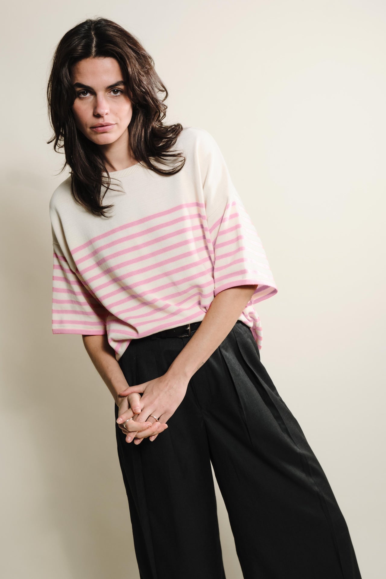 Produit Lori manches courtes Naturel / Rose confectionné par la marque Parisienne Tricots Jean Marc 1972.