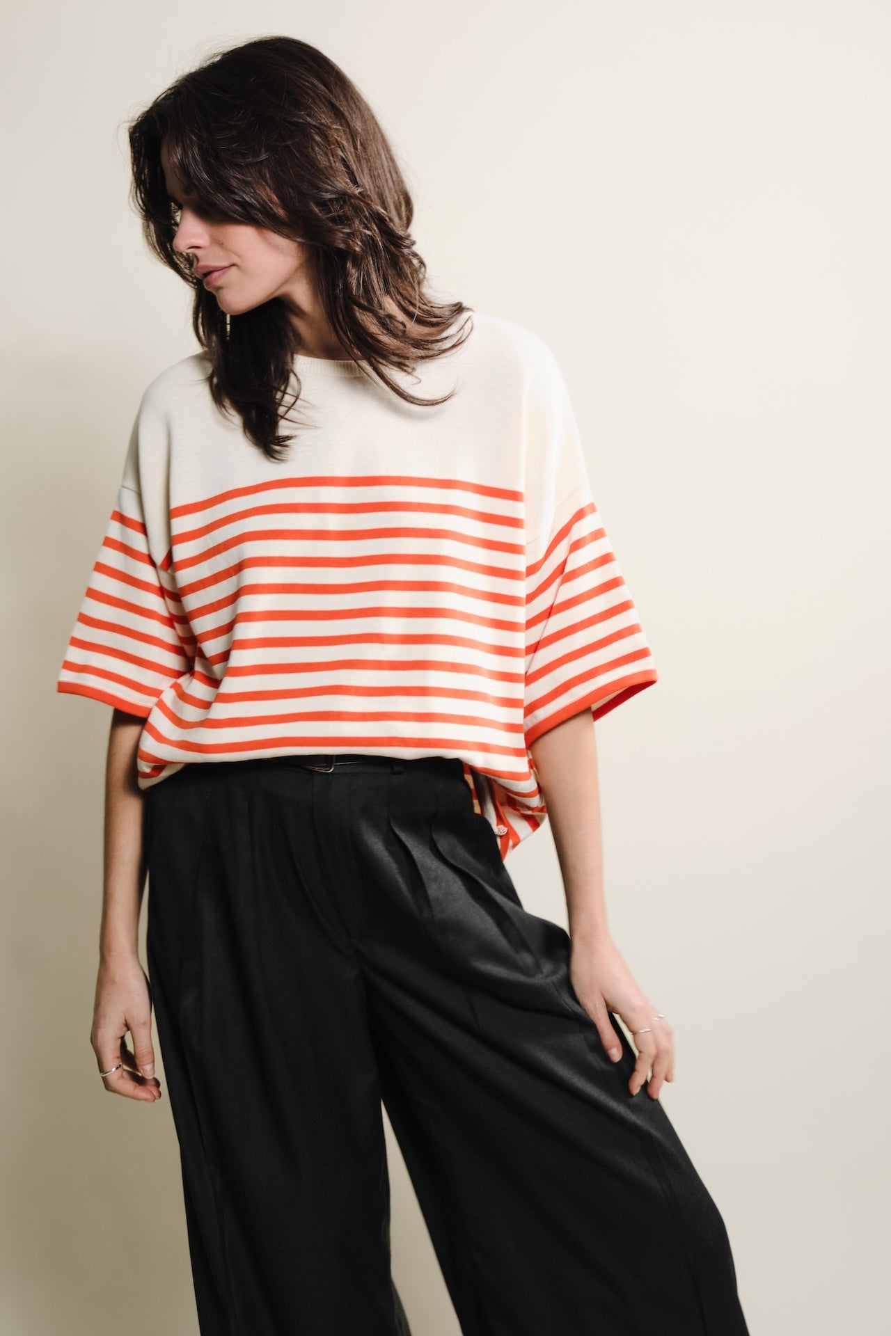 Produit Lori manches courtes Naturel / Orange confectionné par la marque Parisienne Tricots Jean Marc 1972.