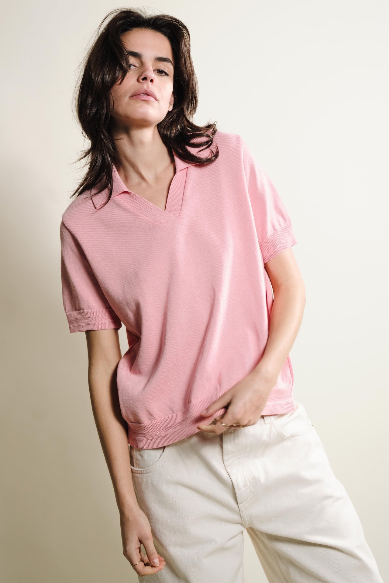 Produit Polo Loucine Rose confectionné par la marque Parisienne Tricots Jean Marc 1972.