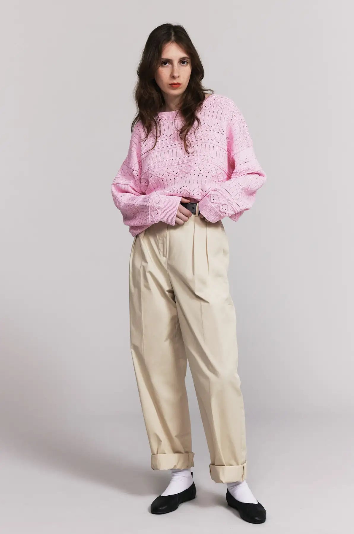 Produit maille Taline manches longues couleur rose tricoté par la marque Parisienne Tricots Jean Marc 1972.